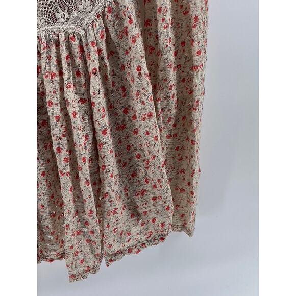 FREE PEOPLE Women's Beige Floral Print V-Neck Button-Up Long Sleeve Top SZ M - Picture 7 of 11